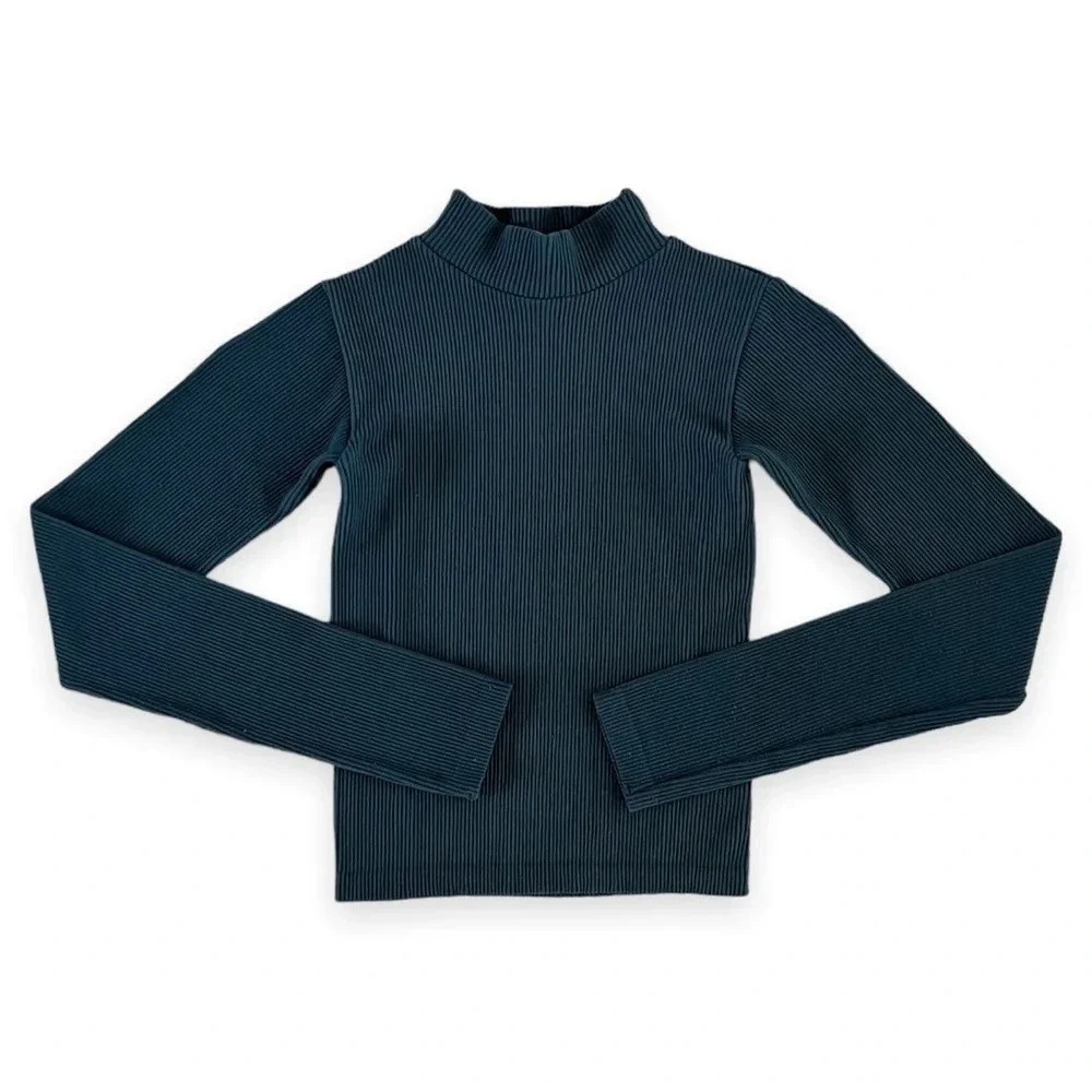 𝅺TEAL Zara Ribbed Mockneck Open Back Long-Sleeve Top